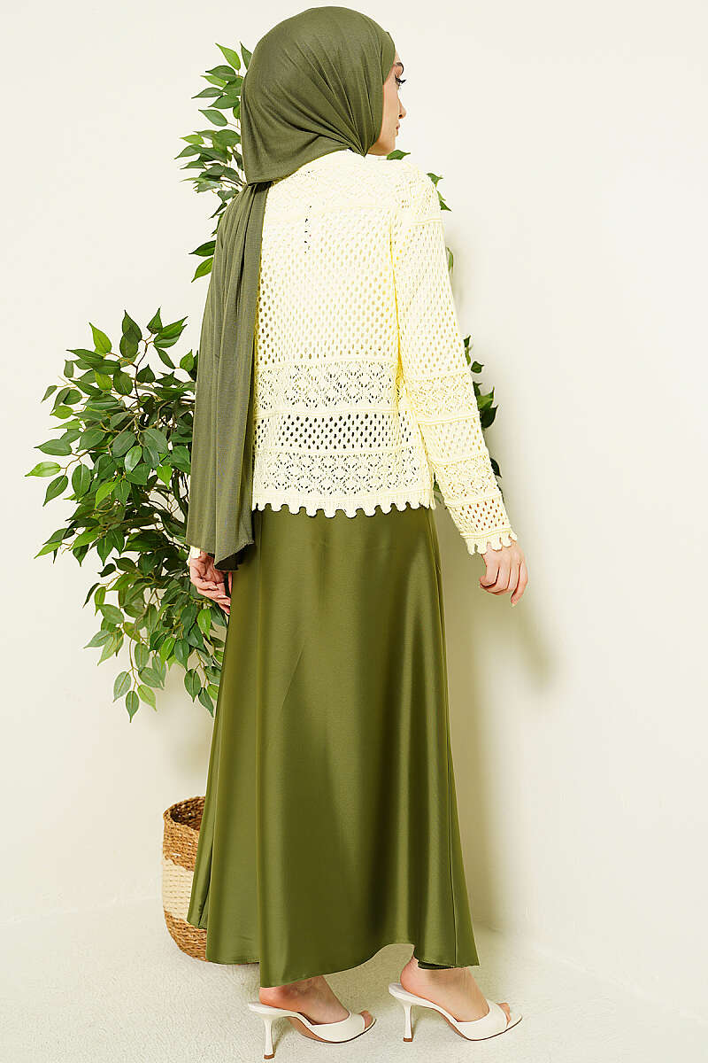 Leaf Embroidered Openwork Short Knit Cardigan Yellow - immagine 3