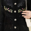 Leaf Embroidered Openwork Short Knit Cardigan Black – Image 4
