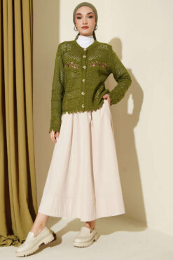 Alternative view of Leaf Embroidered Openwork Short Knit Cardigan Green