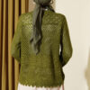 Leaf Embroidered Openwork Short Knit Cardigan Green – Bild 3