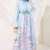 Half Brit Button Floral Dress Blue