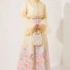Half Brit Button Floral Dress Yellow