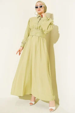 Half Buttoned Waist Tie Dress