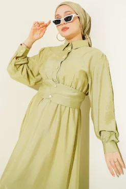 منظر بديل لـ Half Buttoned Waist Tie Dress