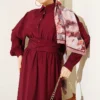 Half Buttoned Waist Tie Dress Burgundy - immagine 2