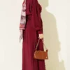 Half Buttoned Waist Tie Dress Burgundy - immagine 3