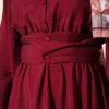 Half Buttoned Waist Tie Dress Burgundy - immagine 4