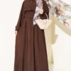 Half Buttoned Waist Tie Dress Brown