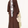 ⁦Half Buttoned Waist Tie Dress Brown⁩ - الصورة ⁦3⁩