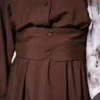 ⁦Half Buttoned Waist Tie Dress Brown⁩ - الصورة ⁦4⁩