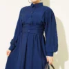 Half Buttoned Waist Tie Dress Navy Blue – Bild 2
