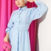 Half Buttoned Waist Tie Dress Blue - Afbeelding 2
