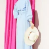 Half Buttoned Waist Tie Dress Blue - Afbeelding 3