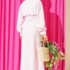 Half Buttoned Waist Tie Dress Pink - immagine 3