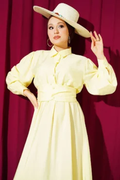 Alternative view of Half Buttoned Waist Tie Dress Yellow
