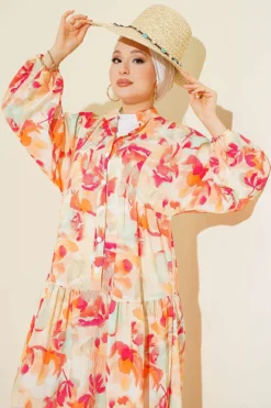 Alternatieve weergave van Half Buttoned Ankle Cuffed Dress Fuchsia