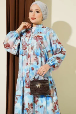 Alternatieve weergave van Half Buttoned Ankle Cuffed Dress Blue