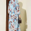 Half Buttoned Ankle Cuffed Dress Blue – Bild 3