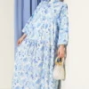 Half Button Brush Pattern Dress Blue