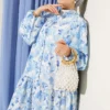 Half Button Brush Pattern Dress Blue - Afbeelding 2