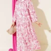 Half Button Brush Pattern Dress Pink