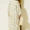 ⁦Half Button Brush Pattern Dress Green⁩ - الصورة ⁦3⁩
