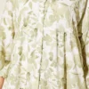 ⁦Half Button Brush Pattern Dress Green⁩ - الصورة ⁦4⁩