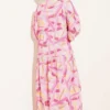 Half Button Brush Pattern Dress Pink – Bild 3
