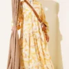 Half Button Brush Pattern Dress Yellow