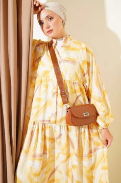 Vista alternativa de Half Button Brush Pattern Dress Yellow