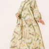 Half Button Brush Pattern Dress Green