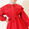 Half Buttoned Tiered Sailor Collar Dress Red – Bild 2