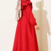 Half Buttoned Tiered Sailor Collar Dress Red – Bild 3