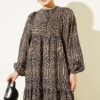 Batwing Sleeve Patterned Velvet Dress Leopard - Image 2