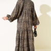 Batwing Sleeve Patterned Velvet Dress Leopard - Image 3