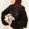 Batwing Sleeve Knit Openwork Sweater Dark Brown