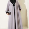 Half-Button Floral Detail Dress Grey