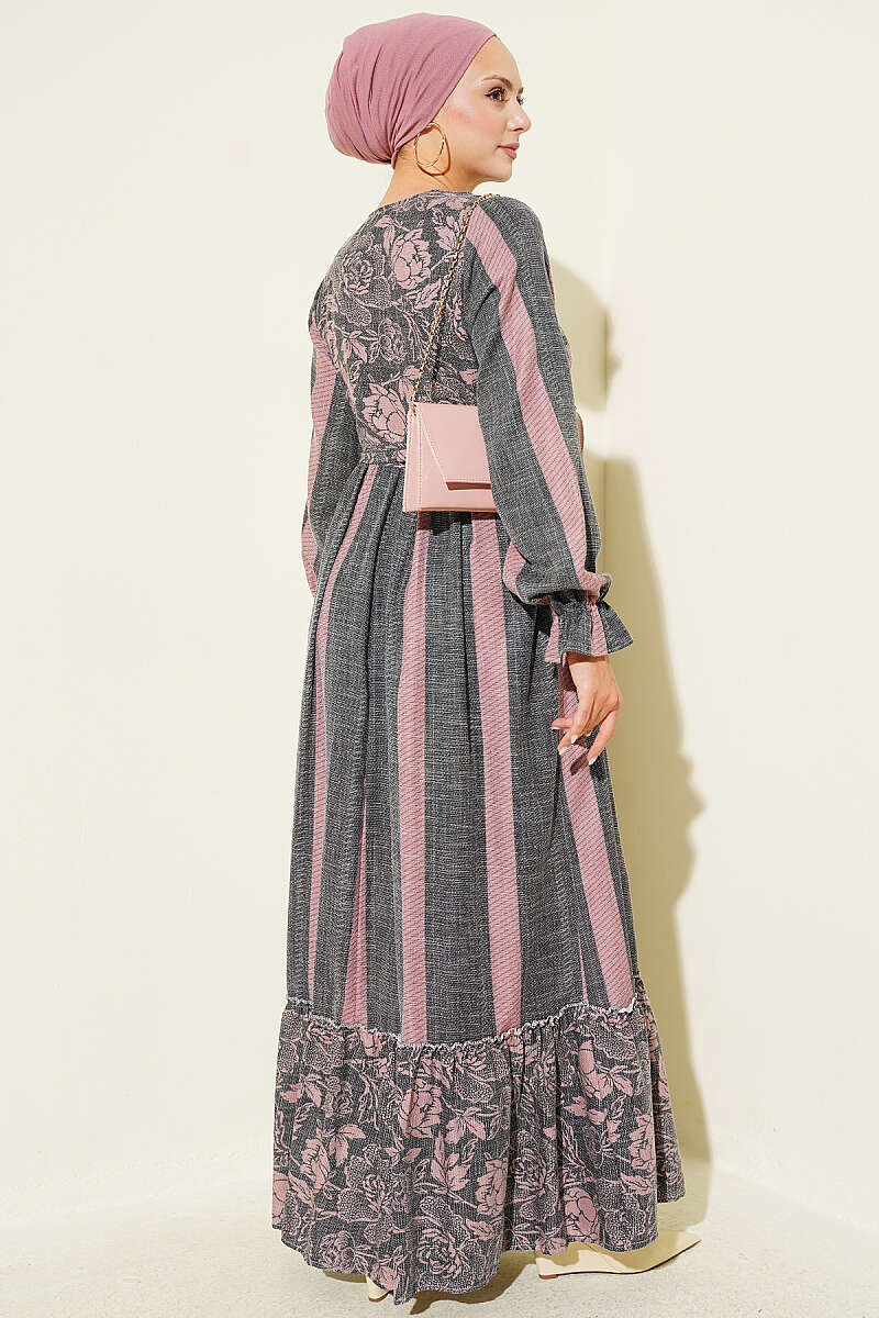 Half Button Floral Trimmed Dress Smoke – Bild 3