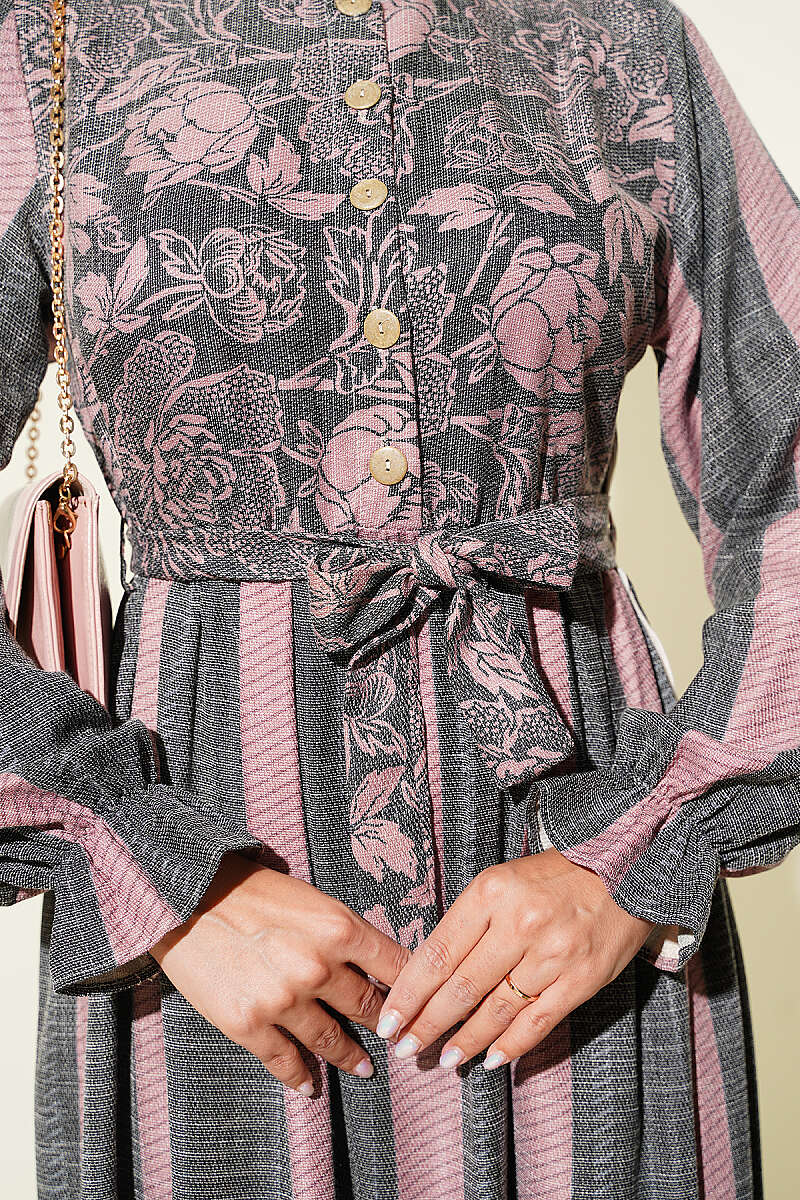Half Button Floral Trimmed Dress Smoke – Bild 4