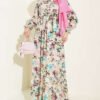 Half Button Floral Linen Dress Fuchsia