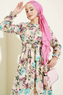 Alternative view of Half Button Floral Linen Dress Fuchsia