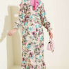 Half Button Floral Linen Dress Fuchsia – Image 3