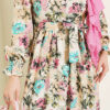 Half Button Floral Linen Dress Fuchsia – Image 4