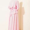 Half Button Ruffled Skirt Set Pink – Image 3