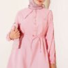 Half Buttoned Drawstring Tunic Pink
