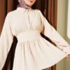 Half Button Front Tied Tunic Beige