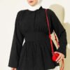 Half Button Front Tied Tunic Black