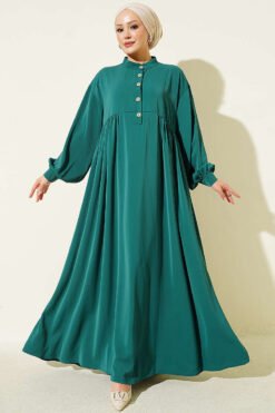 Half Button Oversized Dress Emerald