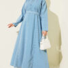 Half-Zip Belted Denim Dress Blue - Image 5