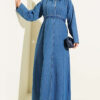 Half-Zip Belted Denim Dress Blue